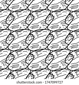 Walnut  hand drawn vector seamless pattern. Outline monochrome texture made in doodle style.Fruit 
background for package, merch, wallpaper, menu and other design.