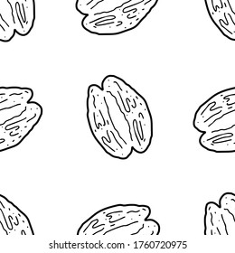 Walnut  hand drawn vector seamless pattern. Outline monochrome texture made in doodle style.Fruit 
background for package, merch, wallpaper, menu and other design.