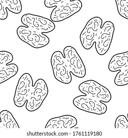 Walnut  hand drawn vector seamless pattern. Outline monochrome texture made in doodle style.Fruit 
background for package, merch, wallpaper, menu and other design.