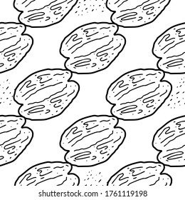 Walnut  hand drawn vector seamless pattern. Outline monochrome texture made in doodle style.Fruit 
background for package, merch, wallpaper, menu and other design.