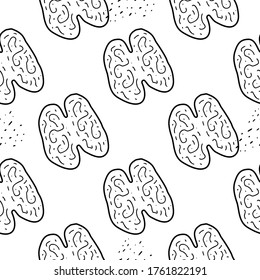 Walnut  hand drawn vector seamless pattern. Outline monochrome texture made in doodle style.Fruit 
background for package, merch, wallpaper, menu and other design.