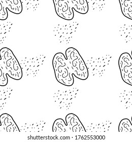 Walnut  hand drawn vector seamless pattern. Outline monochrome texture made in doodle style.Fruit 
background for package, merch, wallpaper, menu and other design.