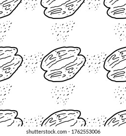 Walnut  hand drawn vector seamless pattern. Outline monochrome texture made in doodle style.Fruit 
background for package, merch, wallpaper, menu and other design.