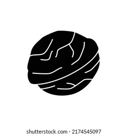 Icono de nuez en glifo plano negro, estilo relleno aislado en fondo blanco