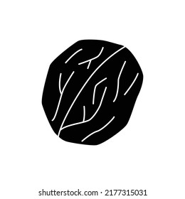 Icono de nuez en glifo plano negro, estilo relleno aislado en fondo blanco