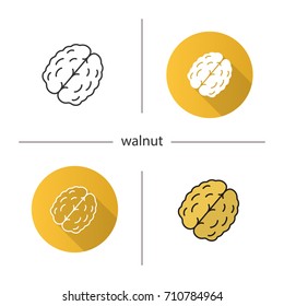Walnut icon. Flat design, linear and color styles. Isolated vector illustrations
