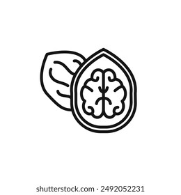 Walnut icon outline collection in black and on white background