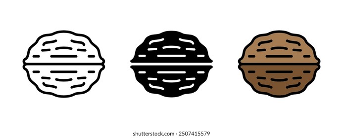 Nussbaum-Symbol. Rohe Nussbaum, Vektorgrafik. Nussschale-Symbol. Schild mit brauner Nussschale. Piktogramm für die Konturenmutterschale. Gesunde Lebensmittel linear isoliert Konzept.