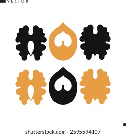 Walnut icon set. Nut vector. Vegetarian food. Organic fruit sign. Natural food. Vector illustration EPS 