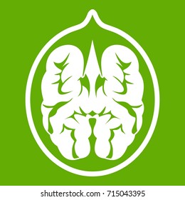 Walnut icon white isolated on green background. Vector illustration