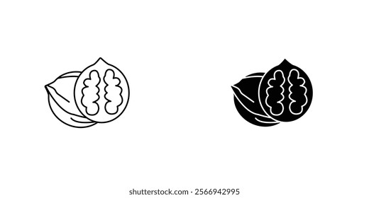 Walnut icons. black and white vector set.