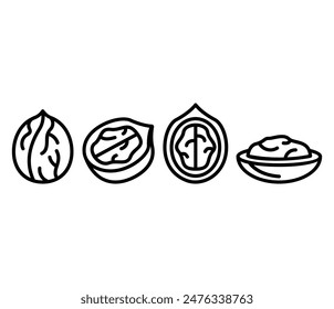 walnut icons symbol vector design simple line black white color illustration sets
