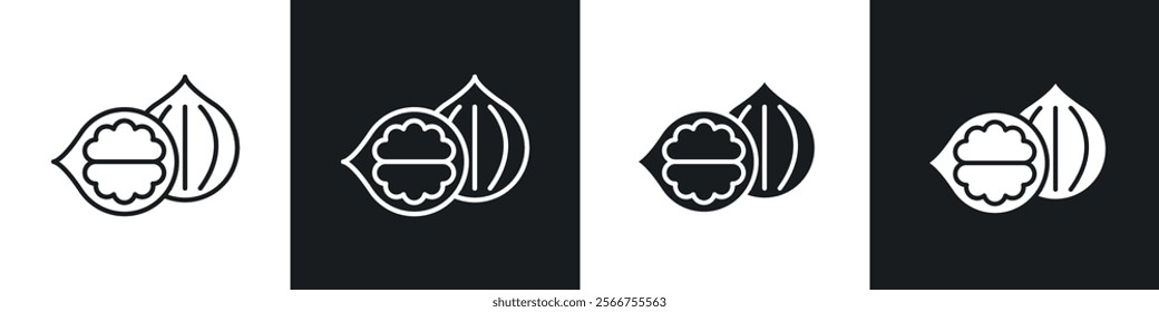 Walnut icons in Thin line black color. flat simple vector symbols illustration.