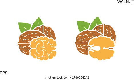 Logo de la nogal. Nuez aislada sobre fondo blanco. Establecer