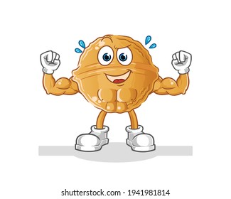 walnut muscular cartoon. cartoon mascot vector