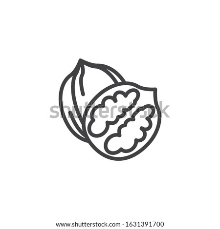 Walnut nut line icon. linear style sign for mobile concept and web design. Whole and peeled walnut outline vector icon. Symbol, logo illustration. Vector graphics
