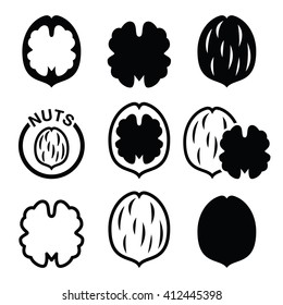 Walnut, nutshell vector icons set 