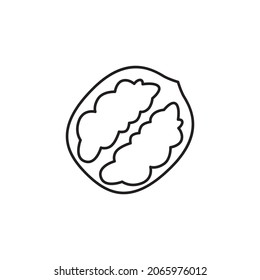Грецкий орех контур. Walnut outline, vector icon, walnut in cut