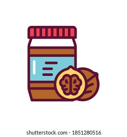 Icono de línea de color de pegado de nueces. Elemento vector aislado.