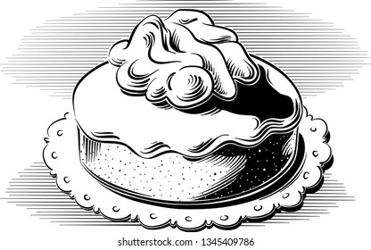 A walnut pastry, on a background, in black and white vector.