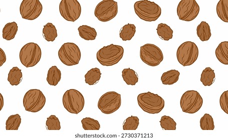 Ilustração de padrão de noz. Mão Desenhado Castanhos Castanhos. Plano de fundo contínuo