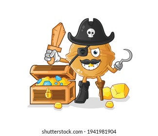 walnut pirate with treasure mascot. cartoon vector