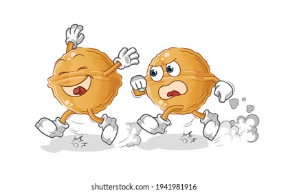 walnut play chase cartoon. cartoon mascot vector