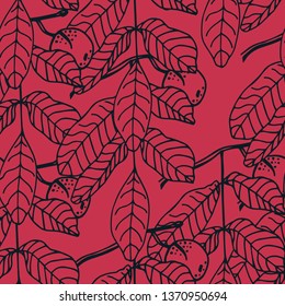 walnut seamless floral pattern hand sketch