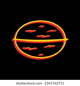 Walnut in shell sign. 3D Extruded Yellow Icon with Red Sides a Black background. Illustration.