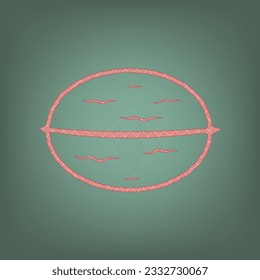 Walnut in shell sign. Apricot Icon with Brick Red parquet floor graphic pattern on a Ebony background. Feldgrau. Green. Illustration.