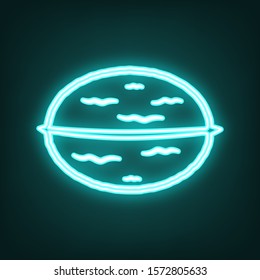 Walnut in shell sign. Cyan neon icon in the dark. Bluring. Luminescence. Illustration.