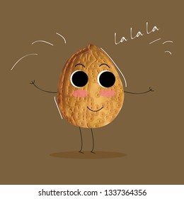 Walnut singing la-la-la, happy and smiling walnut, happy nut