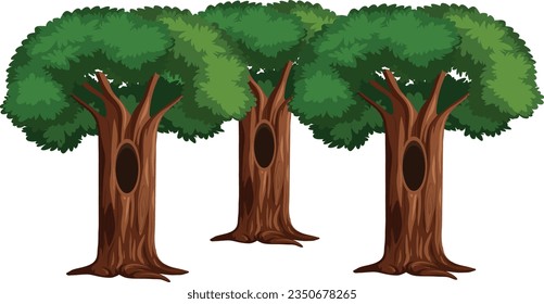 Walnut tree set in isolated white background, Walnut tree clip art collection.