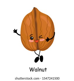 Walnut. Vector illustration. Walnut character isolated on white background.