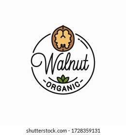 Walnut vector logo. Round linear logo of walnut on white background