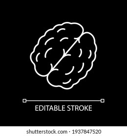 Walnut white linear icon for dark theme. Nutrient nut. Nourishment and vitamin for dietary eating. Thin line customizable illustration. Isolated vector contour symbol for night mode. Editable stroke