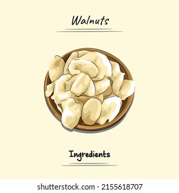 Walnuts Illustration Sketch And Vector Style. Good to use for restaurant menu, Food recipe book and food ingredients content.