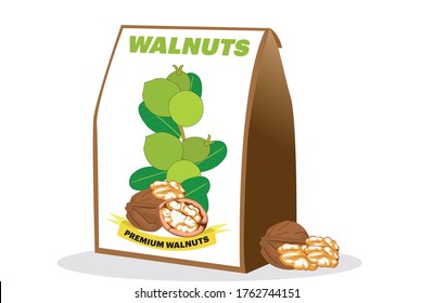 walnuts nuts packaging vector food package flat illustration