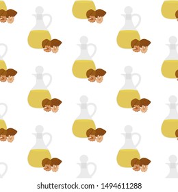Walnuts oil seamless pattern on the white background. Vector illustration