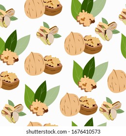 Walnuts and pistachios on a white background