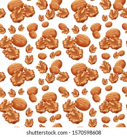 Walnuts vector seamless pattern, cartoon style design.