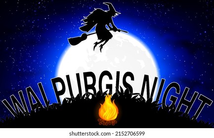 bruja nocturna Walpurgis en el cielo, ilustración de arte vectorial.