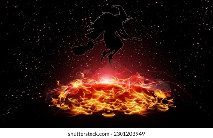 Walpurgis night witch in space, vector art illustration.