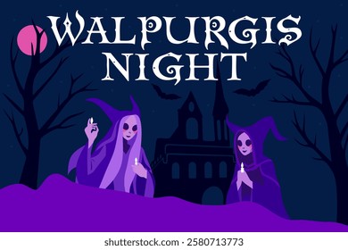 Walpurgis night. Witches' Sabbath. Festive vector poster with gothic lettering.