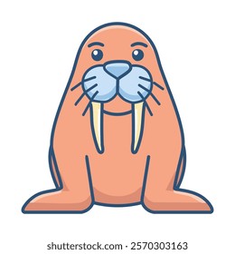 Walrus animal cartoon vector illustration graphic design in blue and orange colors