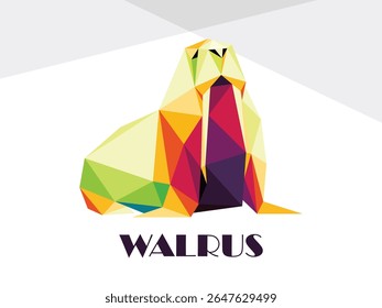 Walrus animal colorful polygon low poly vector. Walrus colorful abstract logo. Walrus vector polygon for kids animal book
