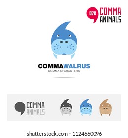 Walrus animal concept icon set and modern brand identity logo template and app symbol based on comma sign