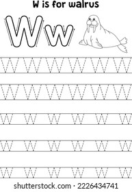 Walrus Animal Tracing Letter ABC Coloring Page W