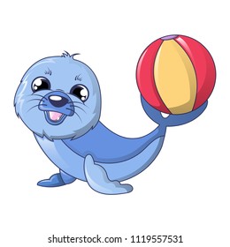 Walrus with ball icon. Cartoon of walrus with ball vector icon for web design isolated on white background