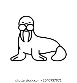 walrus black line icon for digital and print projects. Arctic animals. Minimal clean icons for apps and websites. Modern simple icons for UI UX and branding